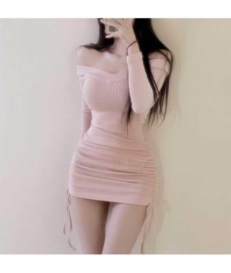 한국 동대문 새로운 품격 몸매 가꾸기 순수한 욕망 빅 브이 넥 수 있습니다. 오프숄더 디스플레이 몸 펌프 로프 타이트 스커트 점프 슈트 미니 스커트 상세 이미지 14