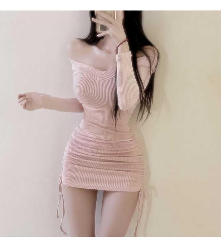 한국 동대문 새로운 품격 몸매 가꾸기 순수한 욕망 빅 브이 넥 수 있습니다. 오프숄더 디스플레이 몸 펌프 로프 타이트 스커트 점프 슈트 미니 스커트 상세 이미지 15