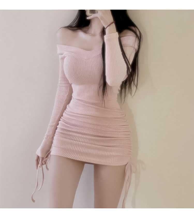 한국 동대문 새로운 품격 몸매 가꾸기 순수한 욕망 빅 브이 넥 수 있습니다. 오프숄더 디스플레이 몸 펌프 로프 타이트 스커트 점프 슈트 미니 스커트 상세 이미지 18