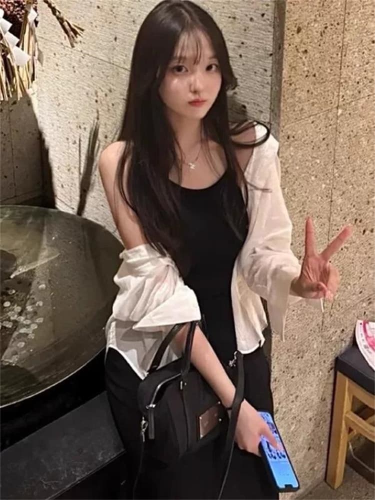 한국 새로운 품격 휴가 행침 목 백리스 몸매 가꾸기 디스플레이 몸 벨트 패드 롱 코트 다용도 민소매 타이트 스커트 드레스 이미지 4