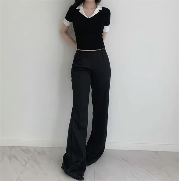 한국 동대문 새로운 품격 몸매 가꾸기 디스플레이 몸 pol 폴로 칼라 패치워크 배색 다용도 반팔 티셔츠 맨위 여성 상세 이미지 22