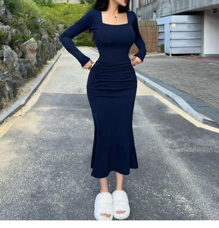 한국 동대문 새로운 품격 광장 칼라 몸매 가꾸기 허리 수축 주름 디스플레이 몸 긴팔 롱 코트 품격 점프 슈트 롱 스커트 상세 이미지 6