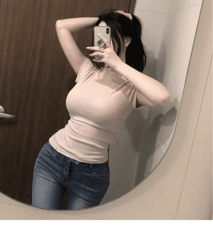 한국 동대문 봄 여름 새로운 품격 u 칼라 쇼트 스타일 이슬 허리 디스플레이 몸 얇은 스타일 마이크로 ~을 통해 다용도 반팔 티셔츠 여성 상세 이미지 9