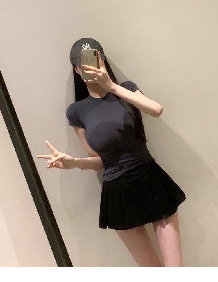 한국 동대문 새로운 품격 얇은 스타일 마이크로 ~을 통해 다용도 기초 섹션 라운드 넥 몸매 가꾸기 디스플레이 몸 반팔 티셔츠 여성 상세 이미지 7