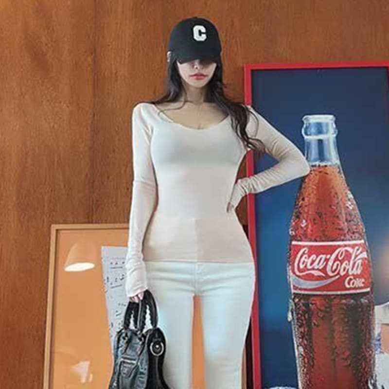 한국 동대문 새로운 품격 몸매 가꾸기 얇은 ~을 통해 마이크로 ~을 통해 다용도 디스플레이 몸 다용도 긴팔 기본 셔츠 티셔츠 여성 이미지 4