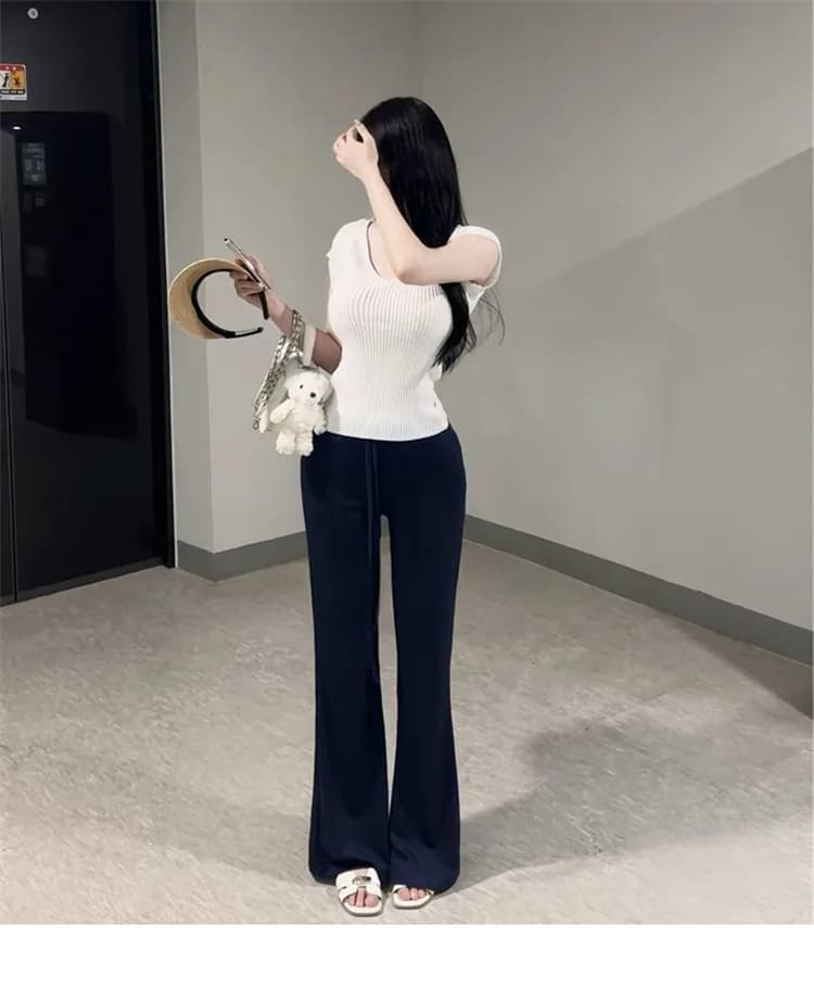 한국 동대문 새로운 품격 몸매 가꾸기 마이크로 나팔 슬림해 보이는 디스플레이 다리 길이 허리밴드 레이스업 다용도 캐주얼 긴 바지 상세 이미지 12