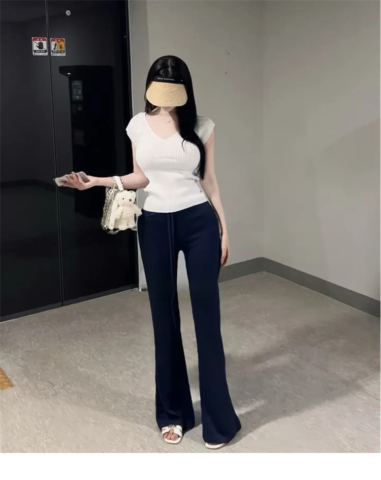 한국 동대문 새로운 품격 몸매 가꾸기 마이크로 나팔 슬림해 보이는 디스플레이 다리 길이 허리밴드 레이스업 다용도 캐주얼 긴 바지 상세 이미지 13