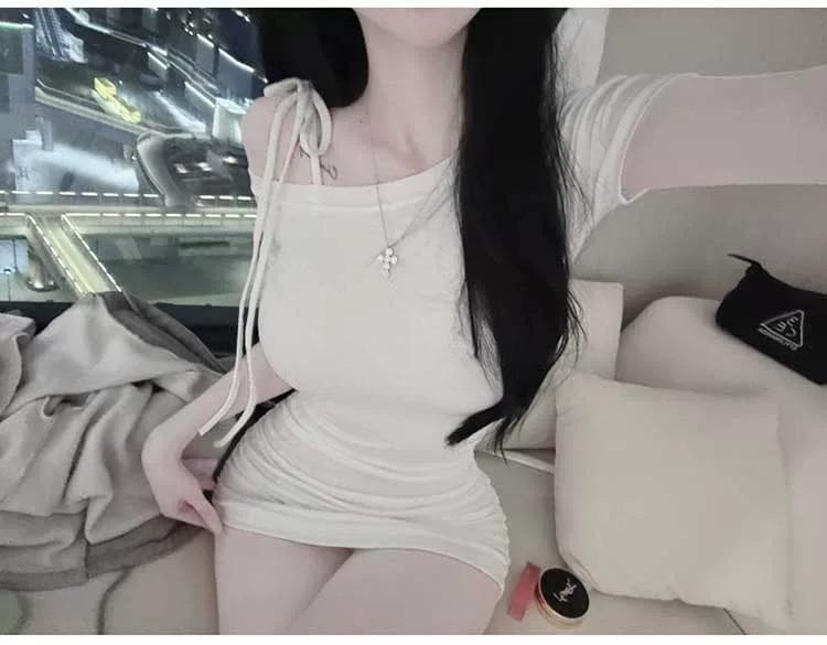 한국 동대문 새로운 품격 몸매 가꾸기 허리 수축 디스플레이 몸 비스듬한 칼라 오프숄더 디자인 센스 반팔 타이트 스커트 드레스 상세 이미지 1