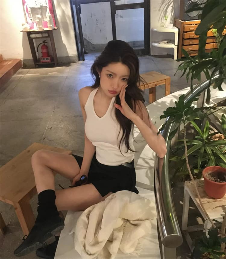 한국 동대문 새로운 품격 몸매 가꾸기 행침 목 백리스 디스플레이 몸 다용도 민소매 만나는 조끼 티셔츠 여성 상세 이미지 24