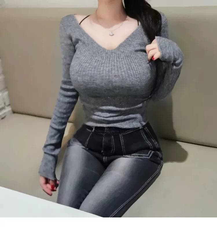 한국 동대문 가을 겨울 새로운 품격 몸매 가꾸기 디스플레이 몸 V넥 타이트 얇은 스타일 마이크로 ~을 통해 긴팔 기본 셔츠 티셔츠 상세 이미지 5
