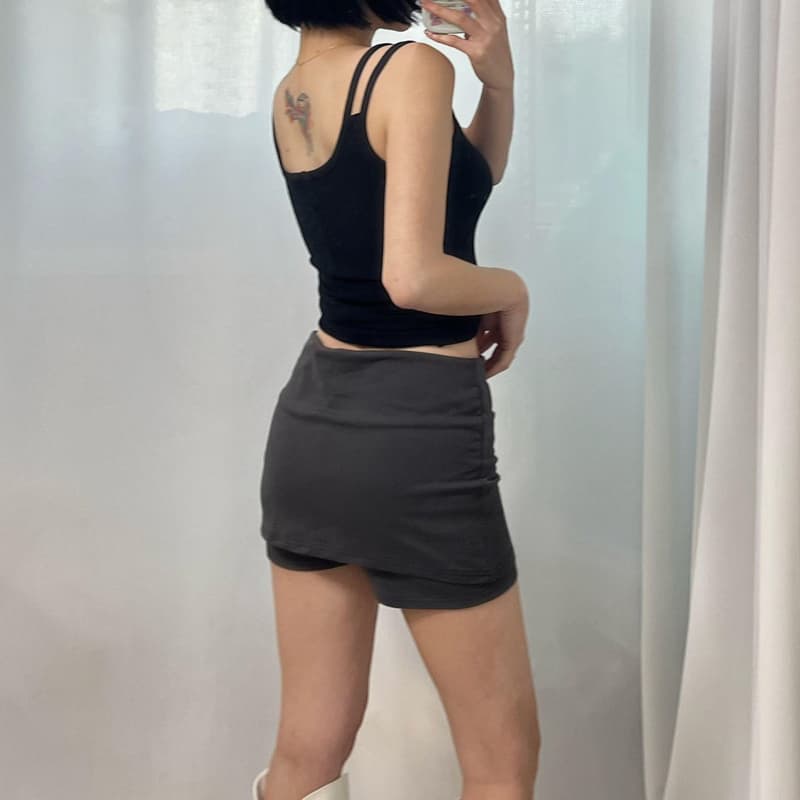 한국 동대문 새로운 품격 디자인 센스 반지 버클 장식 몸매 가꾸기 디스플레이 몸 다용도 노출 방지 짧은 치마바지 여성 이미지 4