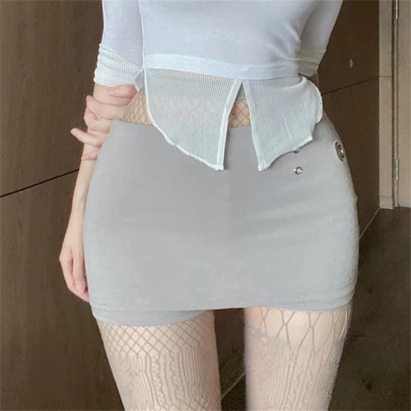 한국 동대문 새로운 품격 디자인 센스 반지 버클 장식 몸매 가꾸기 디스플레이 몸 노출 방지 핫걸 타이트 스커트 치마바지 이미지 3