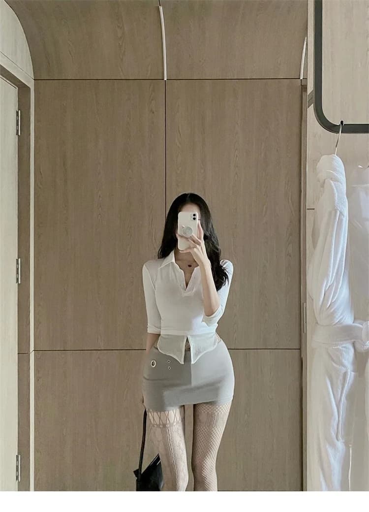 한국 동대문 새로운 품격 디자인 센스 반지 버클 장식 몸매 가꾸기 디스플레이 몸 노출 방지 핫걸 타이트 스커트 치마바지 상세 이미지 1