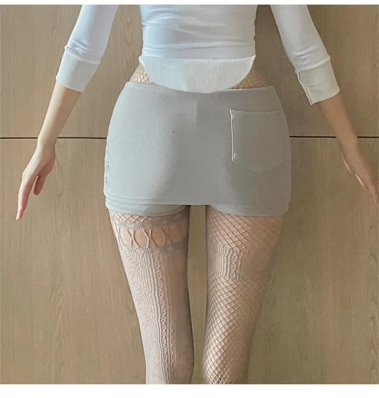 한국 동대문 새로운 품격 디자인 센스 반지 버클 장식 몸매 가꾸기 디스플레이 몸 노출 방지 핫걸 타이트 스커트 치마바지 상세 이미지 5