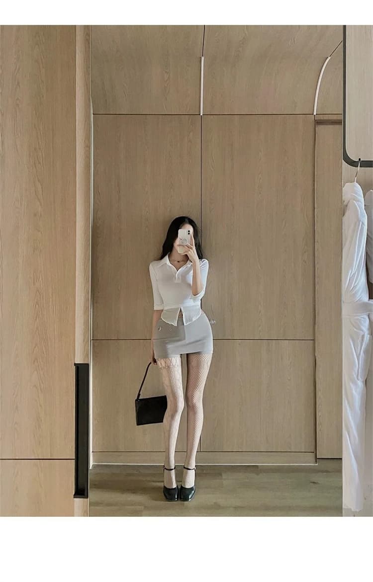 한국 동대문 새로운 품격 디자인 센스 반지 버클 장식 몸매 가꾸기 디스플레이 몸 노출 방지 핫걸 타이트 스커트 치마바지 상세 이미지 14