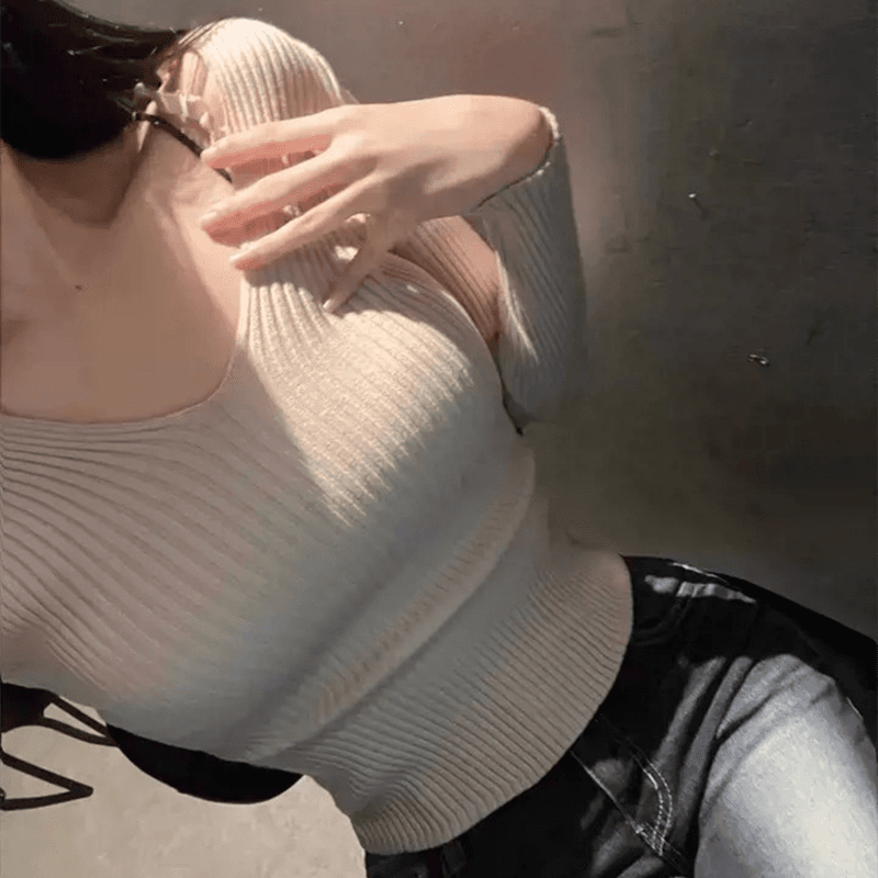 한국 동대문 새로운 품격 전후 V넥 몸매 가꾸기 디스플레이 몸 오프숄더 다용도 긴팔 니트 스웨터 티셔츠 여성 이미지 4