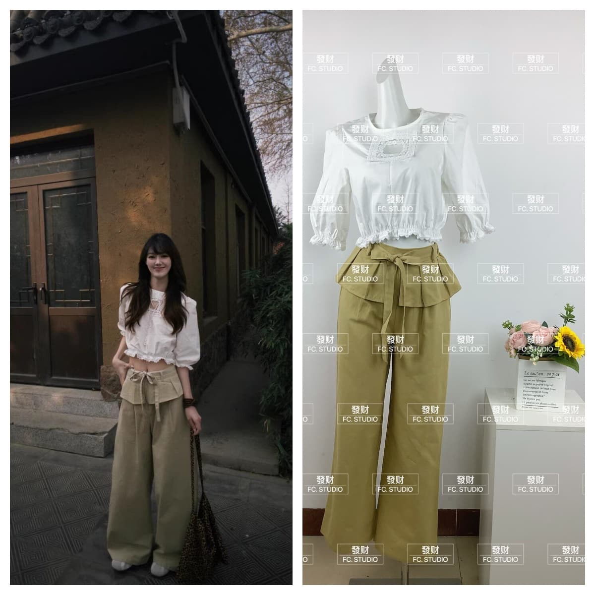 2026 여름 새로운 프랑스식 부드러운 바람 디자인 레이스 쇼트 스타일 셔츠 코디 랩스커트팬츠 캐주얼 바지 두 조각