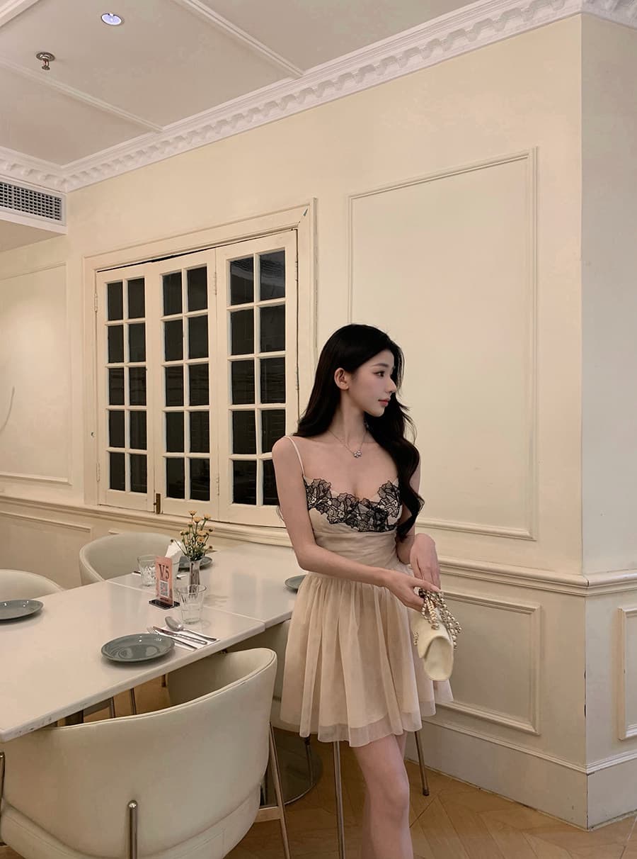 무효 알약 댄스 파티 소녀 달콤함 순수한 욕망 품격 슬립 망사 치마 드레스 미니 스커트 퍼프 스커트 봄 이미지 2