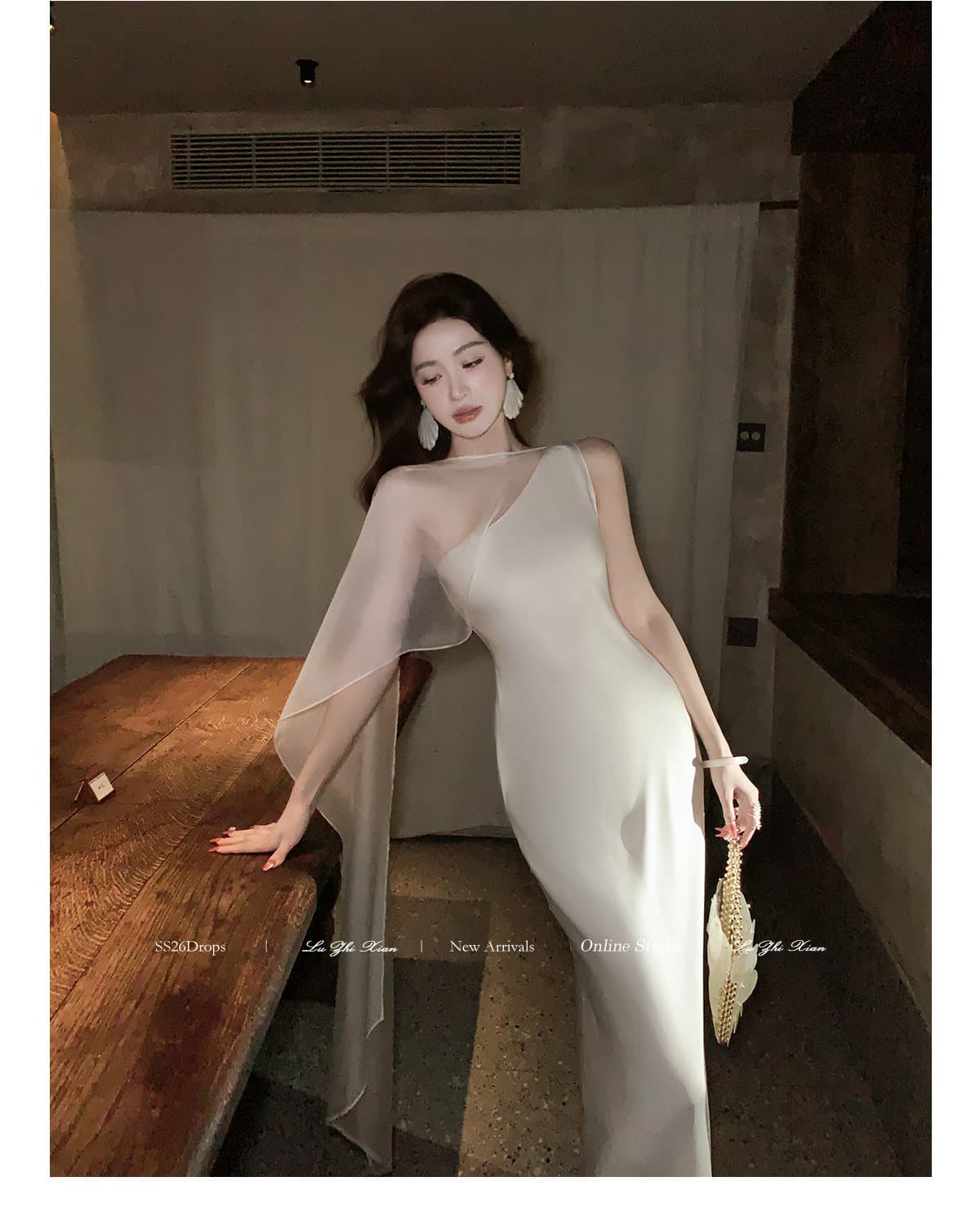 리우 지혜 음과 우아함 반란 프랑스식 고급 센스 드레스 빛 예복 비스듬한 어깨 허리 수축 타이트 스커트 생일 치마 이미지 2