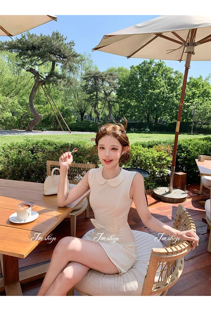 05 26 jmshop 윈저 미스 tr 사선 무늬 웨스트 로드 중 베이비 칼라 드레스 한 마디 민소매 뒤로 이미지 3