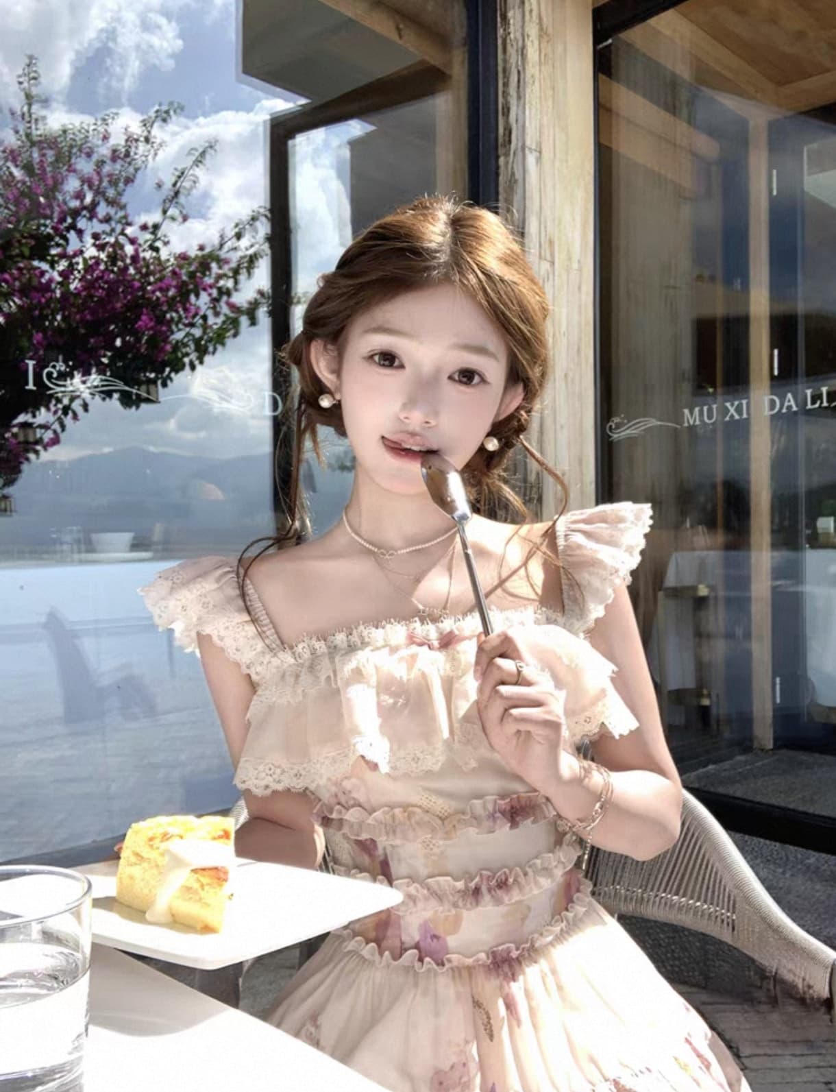acaine5 28 20 00 95 할인 황혼 꽃 시리아 달콤함 소녀 프릴 꽃무늬 슬립 드레스 이미지 2