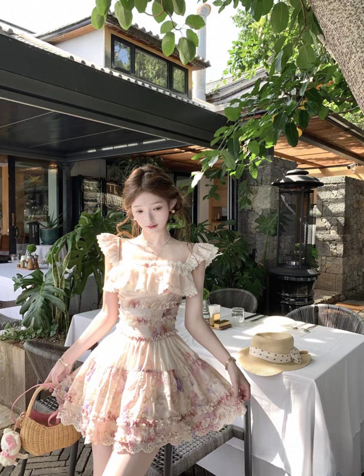 acaine5 28 20 00 95 할인 황혼 꽃 시리아 달콤함 소녀 프릴 꽃무늬 슬립 드레스 이미지 4