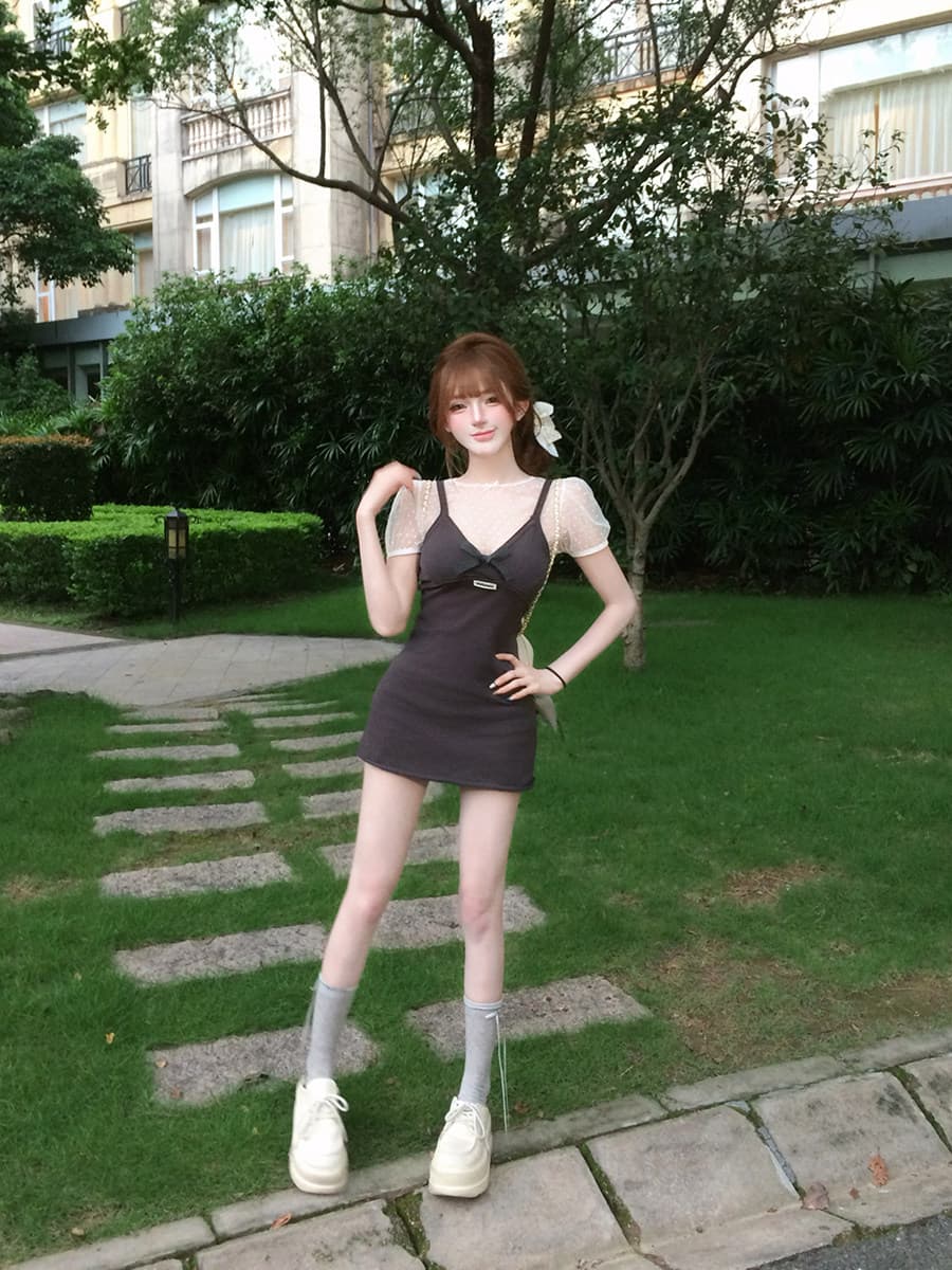 루이 茜 웨이 Sher S 원 영국인 색상 여름 순수한 욕망 바람 작은 대중 디자인 슬립 드레스 r3812w 이미지 2