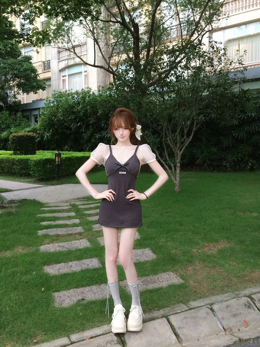 루이 茜 웨이 Sher S 원 영국인 색상 여름 순수한 욕망 바람 작은 대중 디자인 슬립 드레스 r3812w 이미지 3
