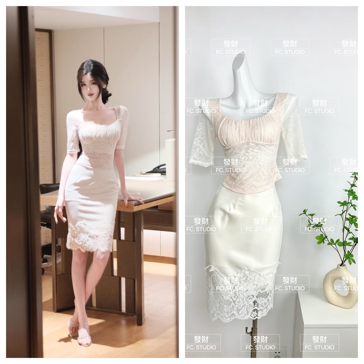 봄날 사역 얕은 살구 연기 부드러운 광장 칼라 섹시함 허리 수축 맨위 타이트 스커트 반신 치마 세트 c26617