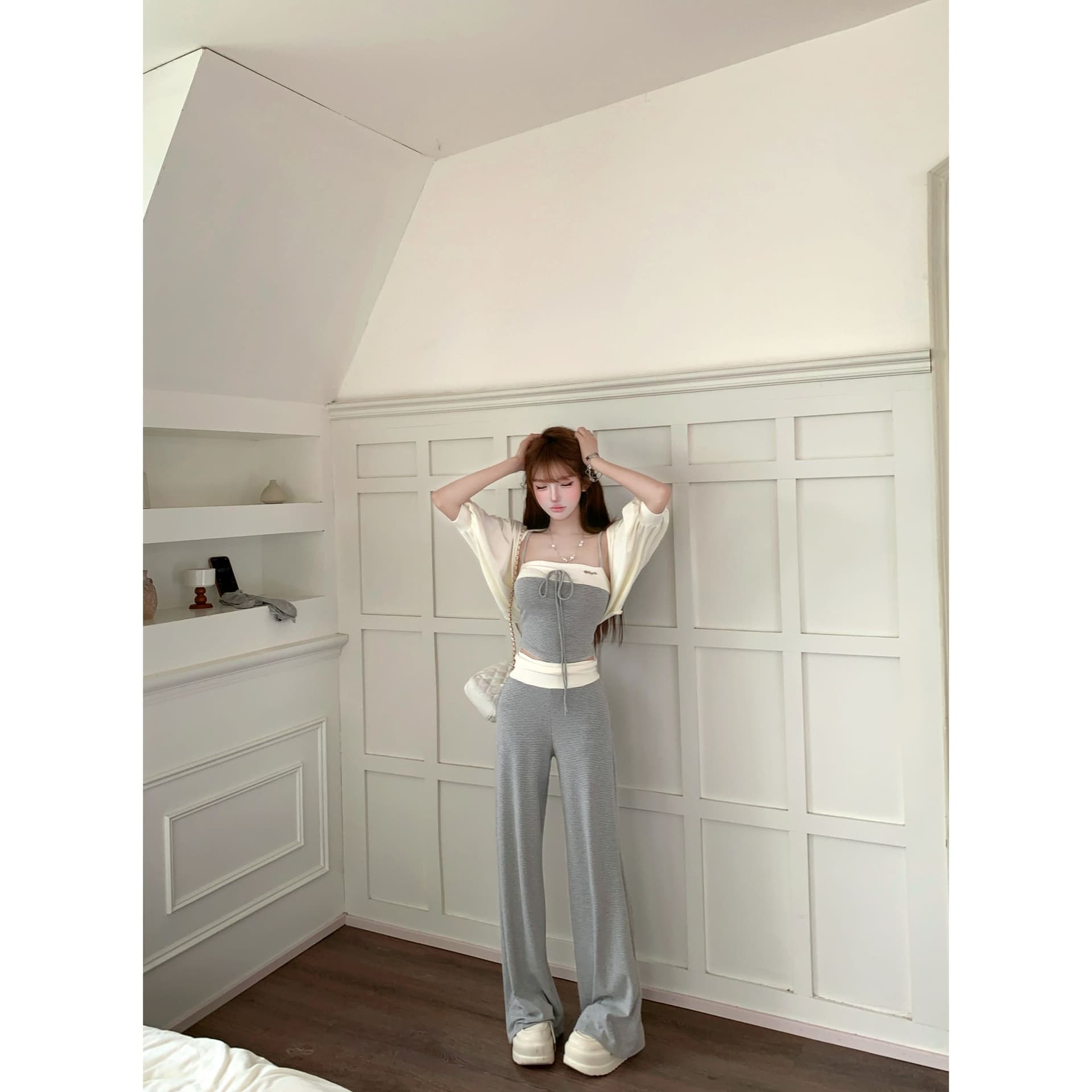 루이 茜 느긋한 time 여름 순수한 욕망 바람 작은 대중 디자인 슬립 오픈 가디건 긴 바지 r9520-1d 이미지 3
