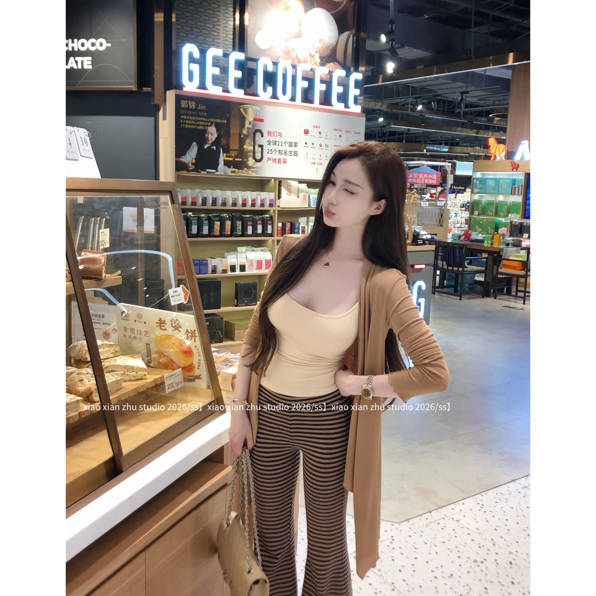 새로운 섹시함 순수한 욕망 캐주얼 루즈핏 자외선 차단 오픈 가디건 슬립 허리밴드 캐주얼 바지 3종 세트 이미지 2