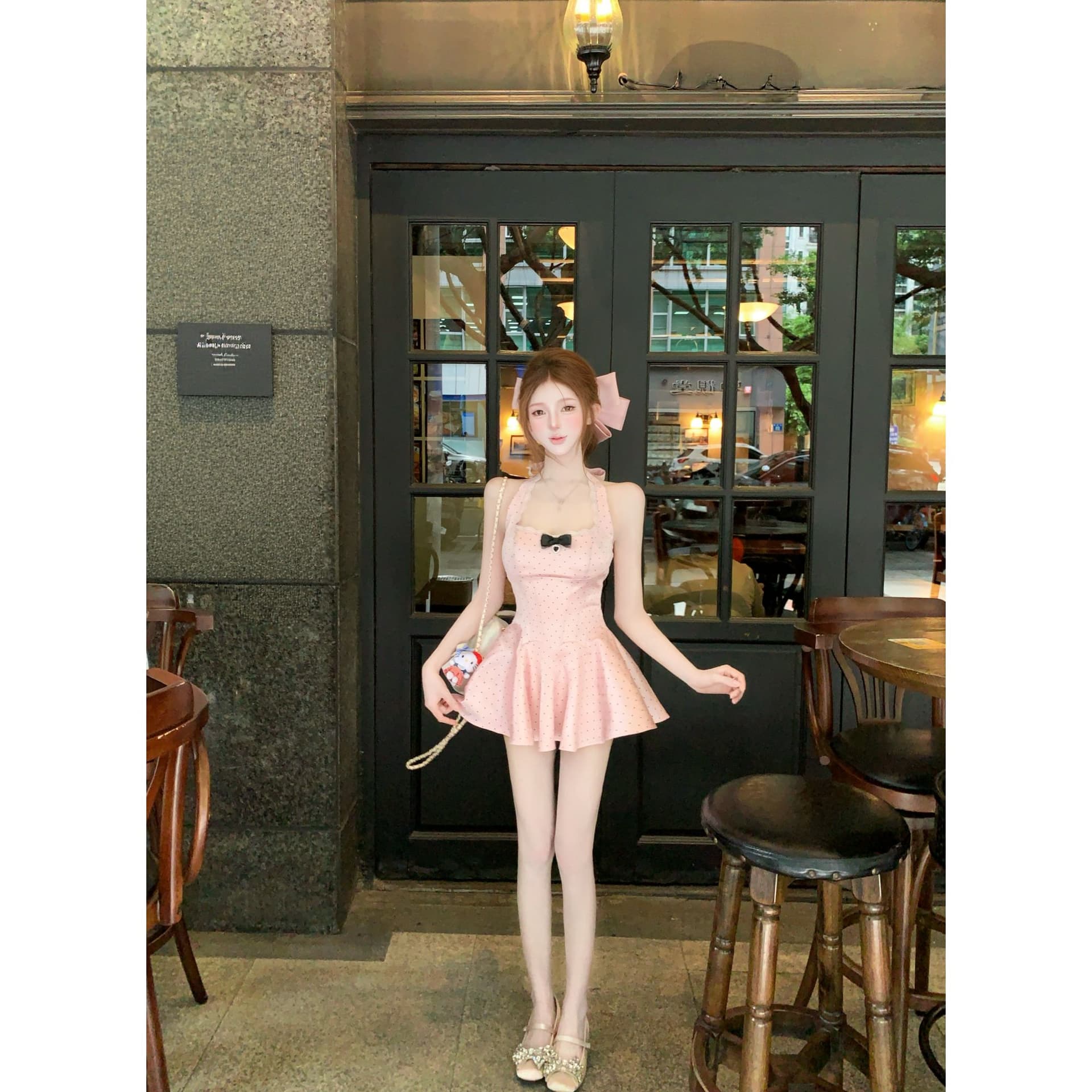 루이 茜 웨이 Sher S 스페이드 분말 머리말 여름 순수한 욕망 바람 작은 대중 디자인 블라우스 드레스 r8797y 이미지 2