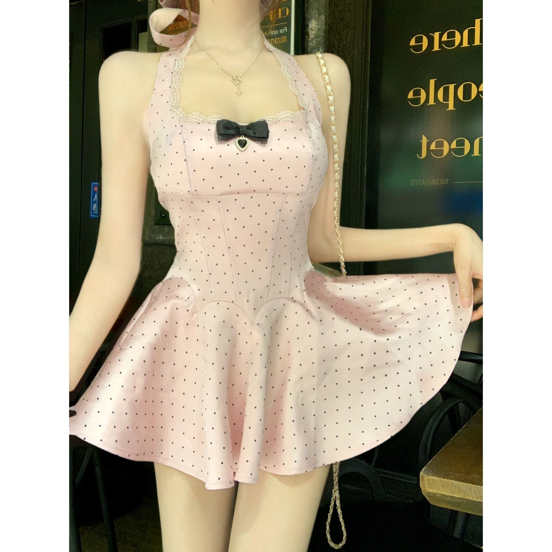 루이 茜 웨이 Sher S 스페이드 분말 머리말 여름 순수한 욕망 바람 작은 대중 디자인 블라우스 드레스 r8797y 이미지 3