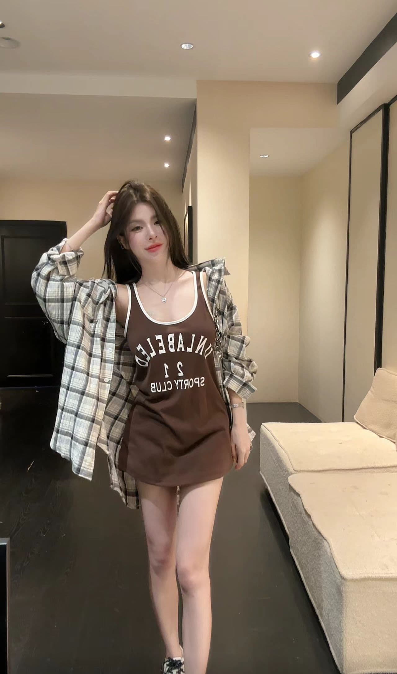 huihui 여름 새로운 레트로 프린트 u 칼라 조끼 슬림해 보이는 수 있습니다. 인사이드 가져 가라. 외출용 민소매 맨위