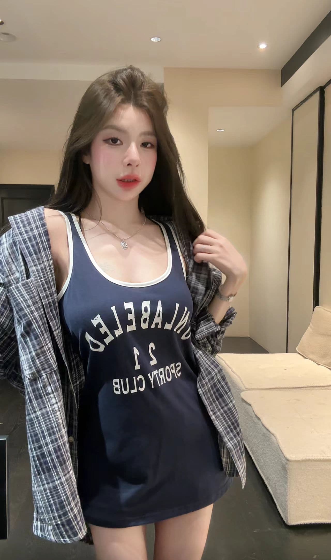 huihui 여름 새로운 레트로 프린트 u 칼라 조끼 슬림해 보이는 수 있습니다. 인사이드 가져 가라. 외출용 민소매 맨위 이미지 3
