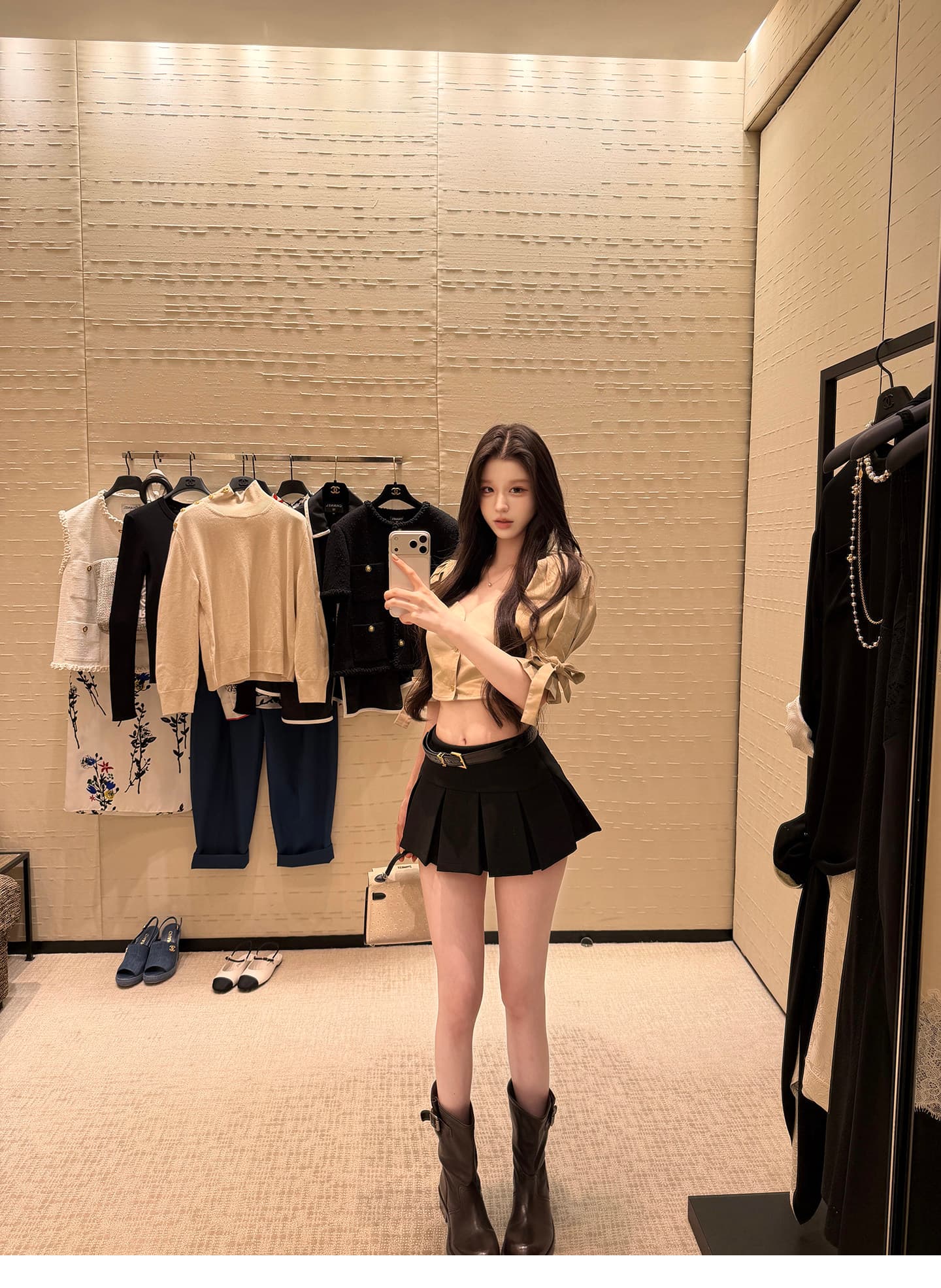 kubiliv 원 영어 미학 한 부서 거품 소매 셔츠 플리츠 반 스커트 미니 스커트 달콤한 매운맛 분위기 센스 세트 이미지 3