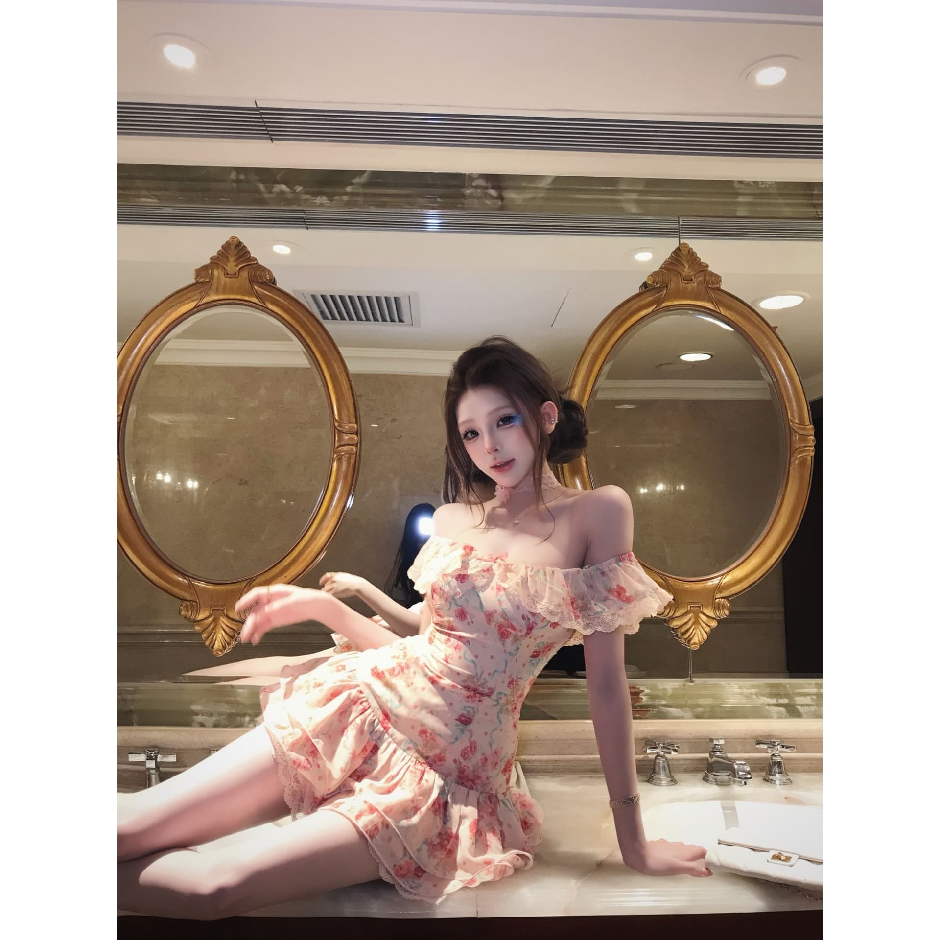 루이 茜 웨이 Sher S 복숭아 안개 정치 장미 여름 달콤함 귀여운 바람 작은 대중 디자인 드레스 r50106x 이미지 4