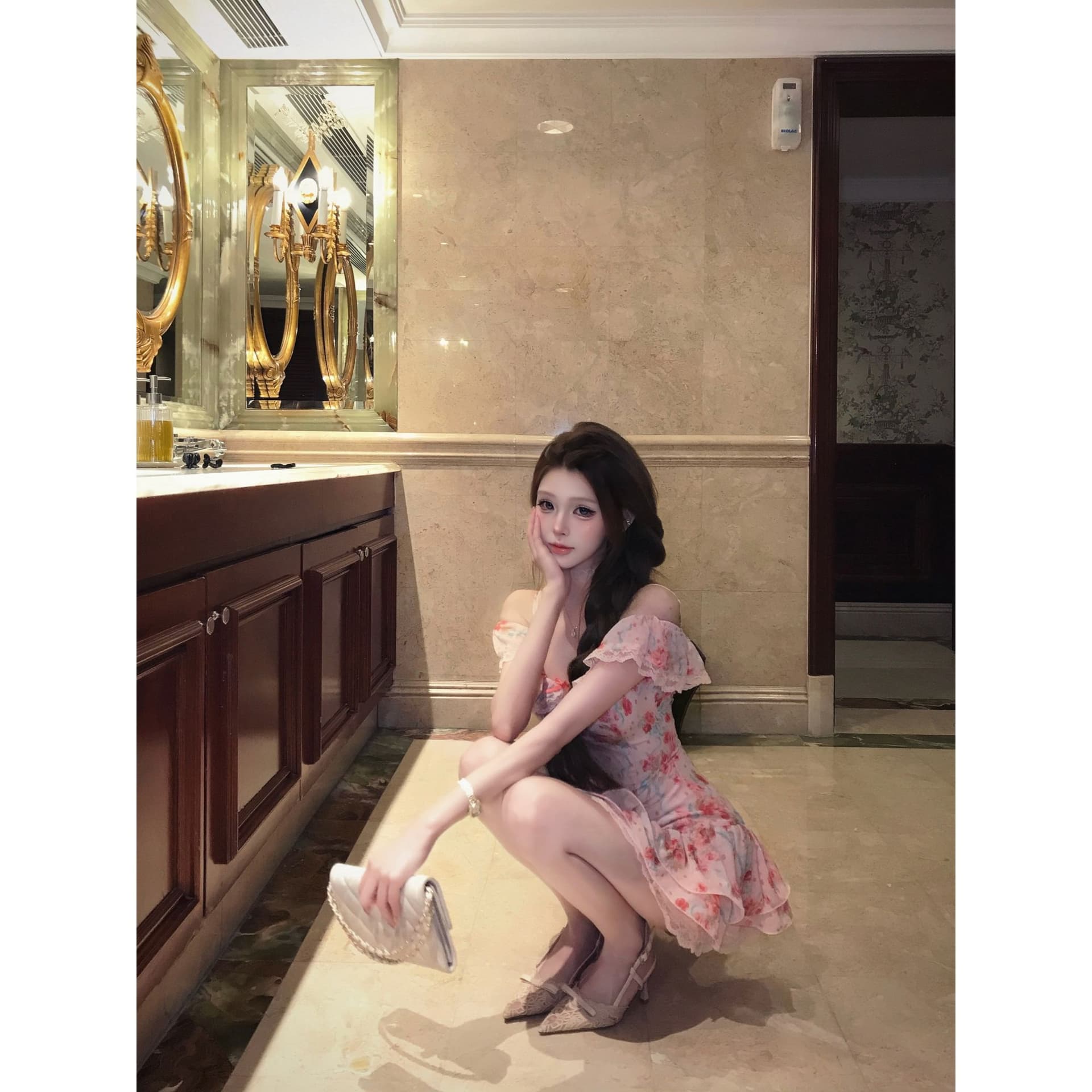 루이 茜 웨이 Sher S 복숭아 안개 정치 장미 여름 달콤함 귀여운 바람 작은 대중 디자인 드레스 r50106x 이미지 3