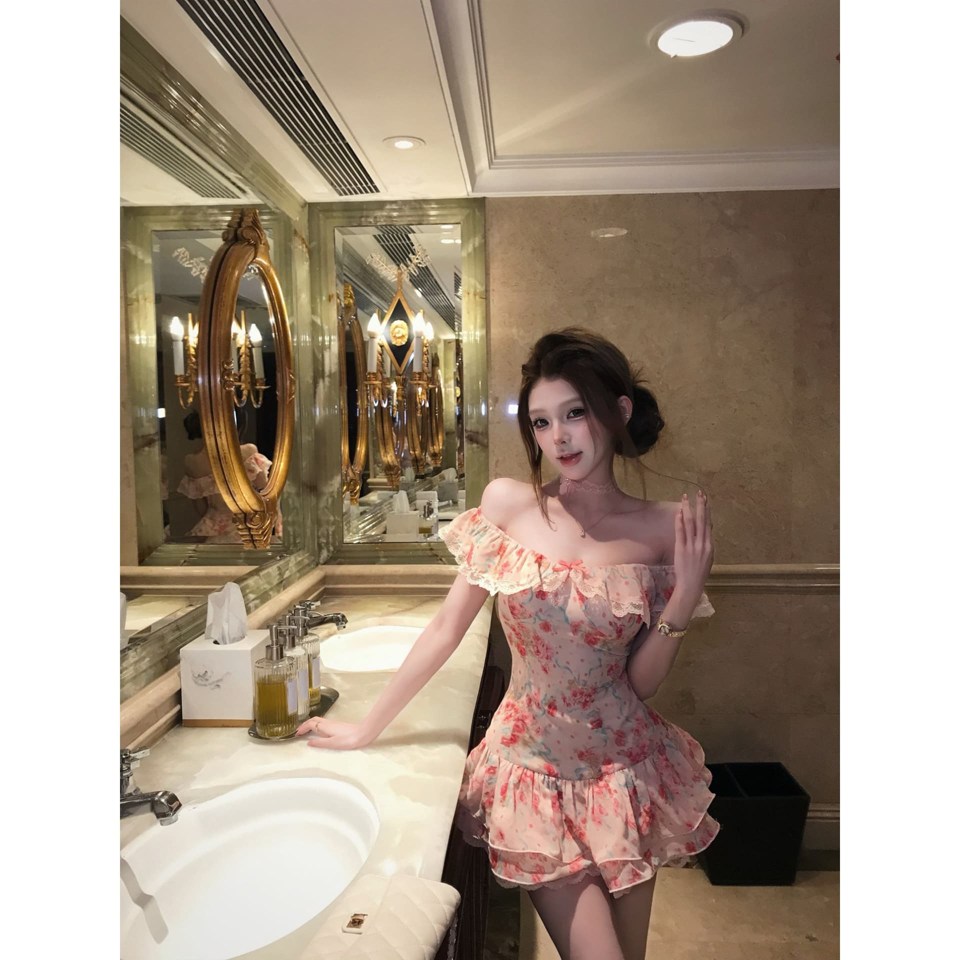 루이 茜 웨이 Sher S 복숭아 안개 정치 장미 여름 달콤함 귀여운 바람 작은 대중 디자인 드레스 r50106x 이미지 2