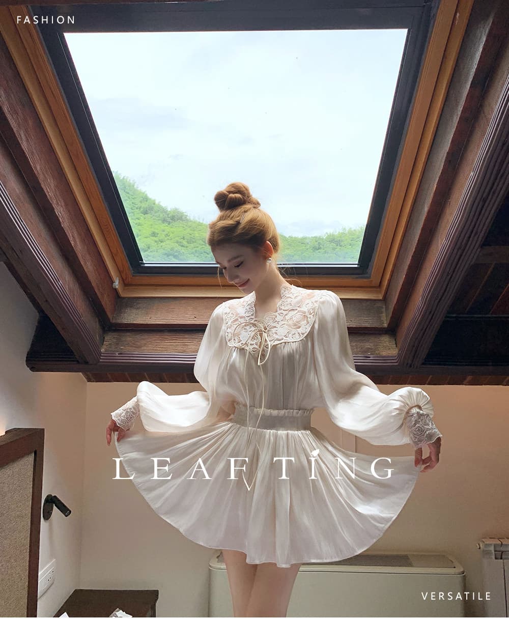 리프 작은 팅 향기로운 백주 깃발 구슬 빛 새틴 부드러운 반신 치마 세트 이미지 3