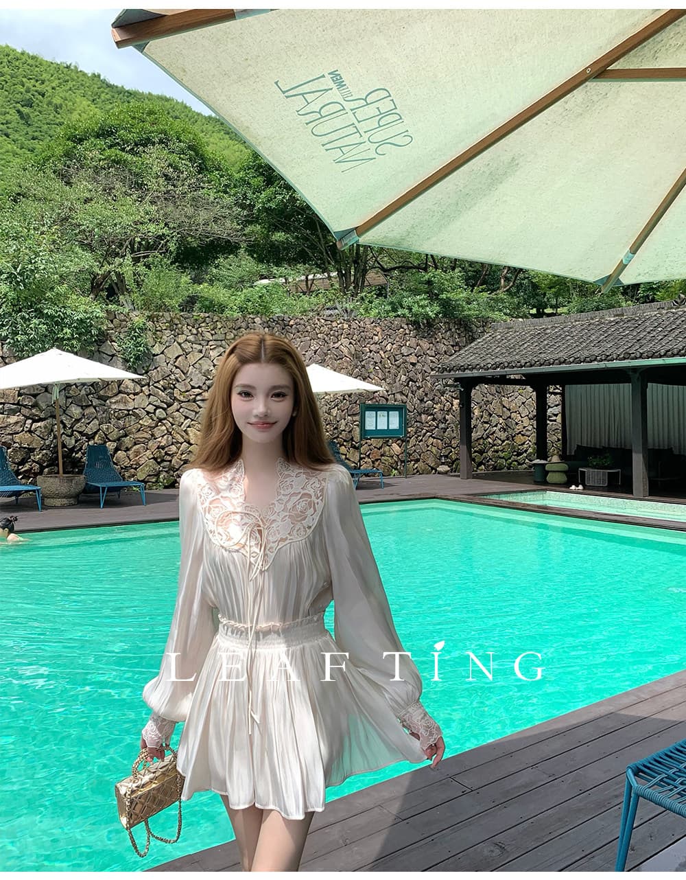 리프 작은 팅 향기로운 백주 깃발 구슬 빛 새틴 부드러운 반신 치마 세트 이미지 2