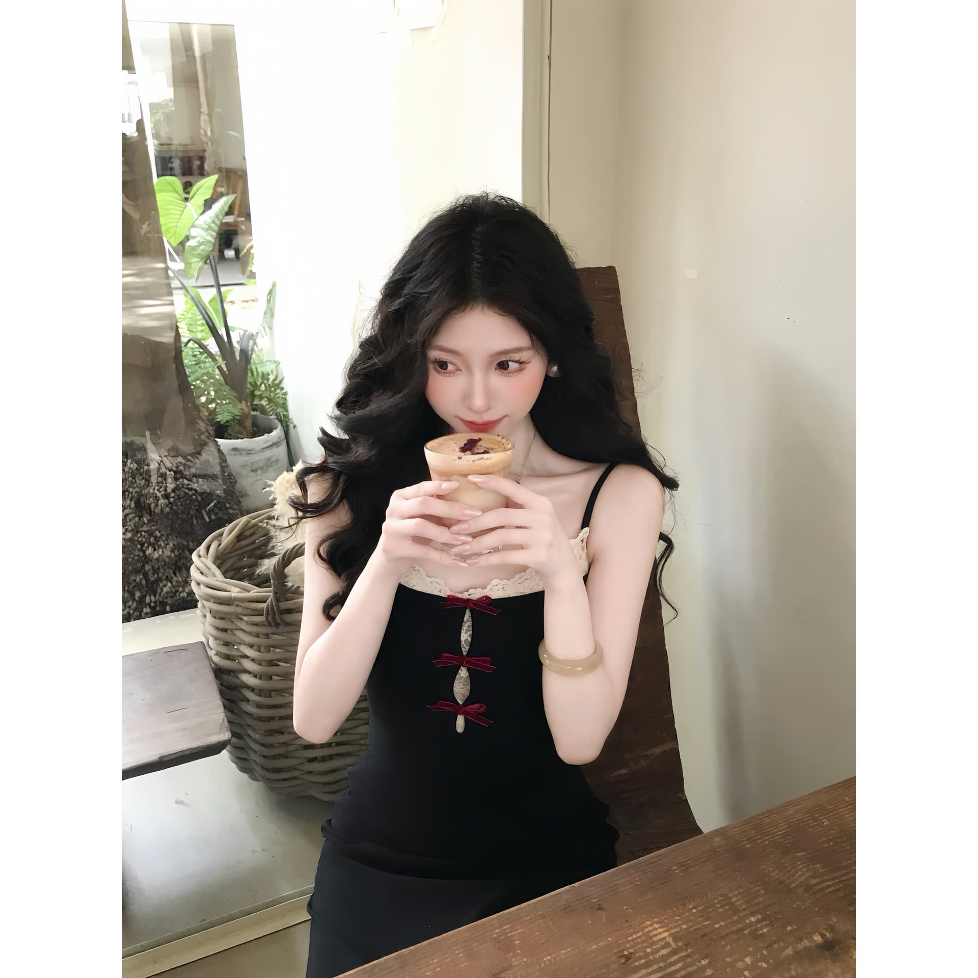 연인 속삭임 레이스 측면 나비 매듭 슬립 여성 여름 새로운 프랑스식 허리 수축 슬림해 보이는 품격 드레스 이미지 2