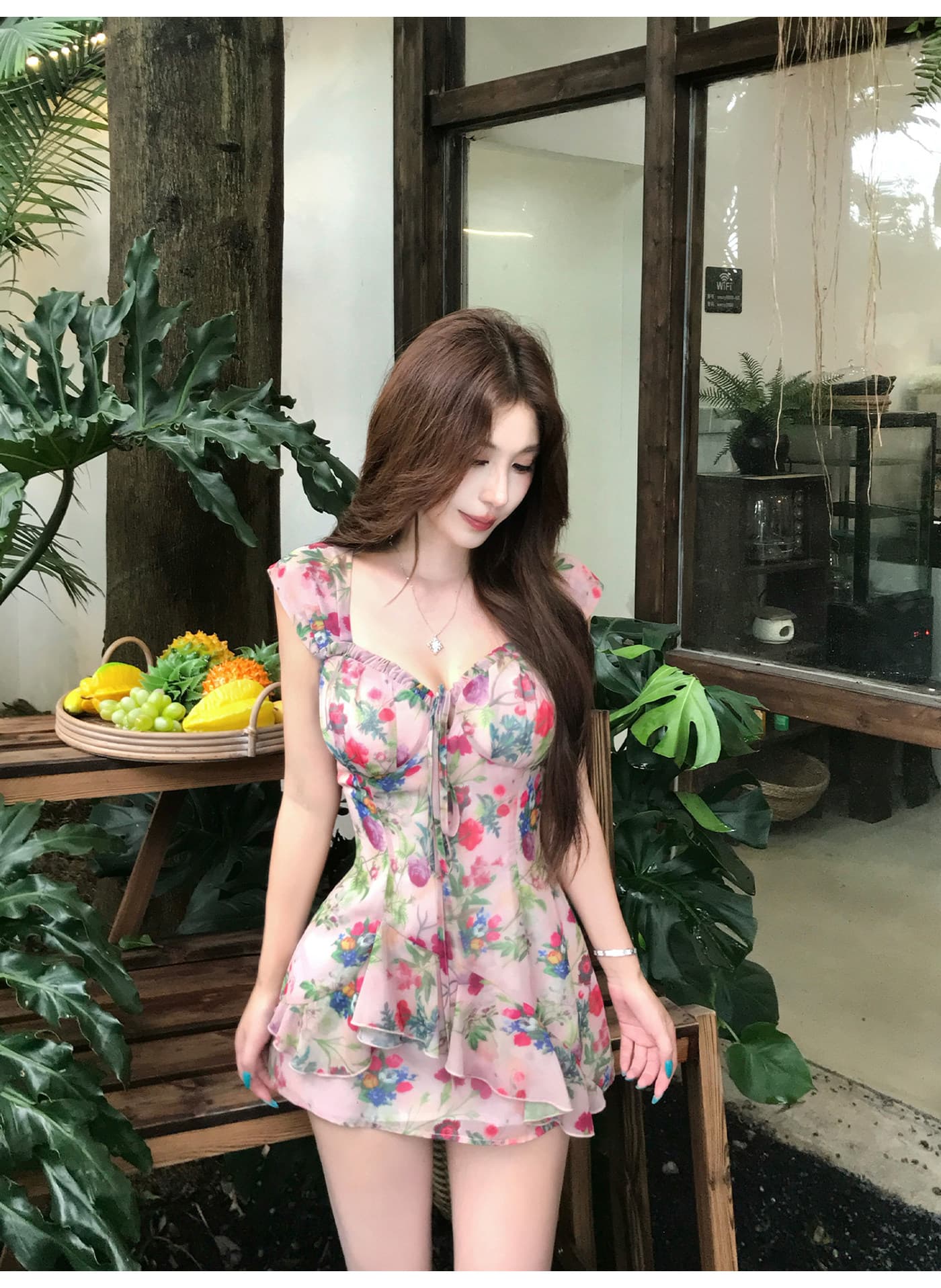 暮 비 꽃 추안 슬립 프린트 순수한 욕망 레트로 분위기 센스 슬림해 보이는 작은 대중 여름 드레스 이미지 2