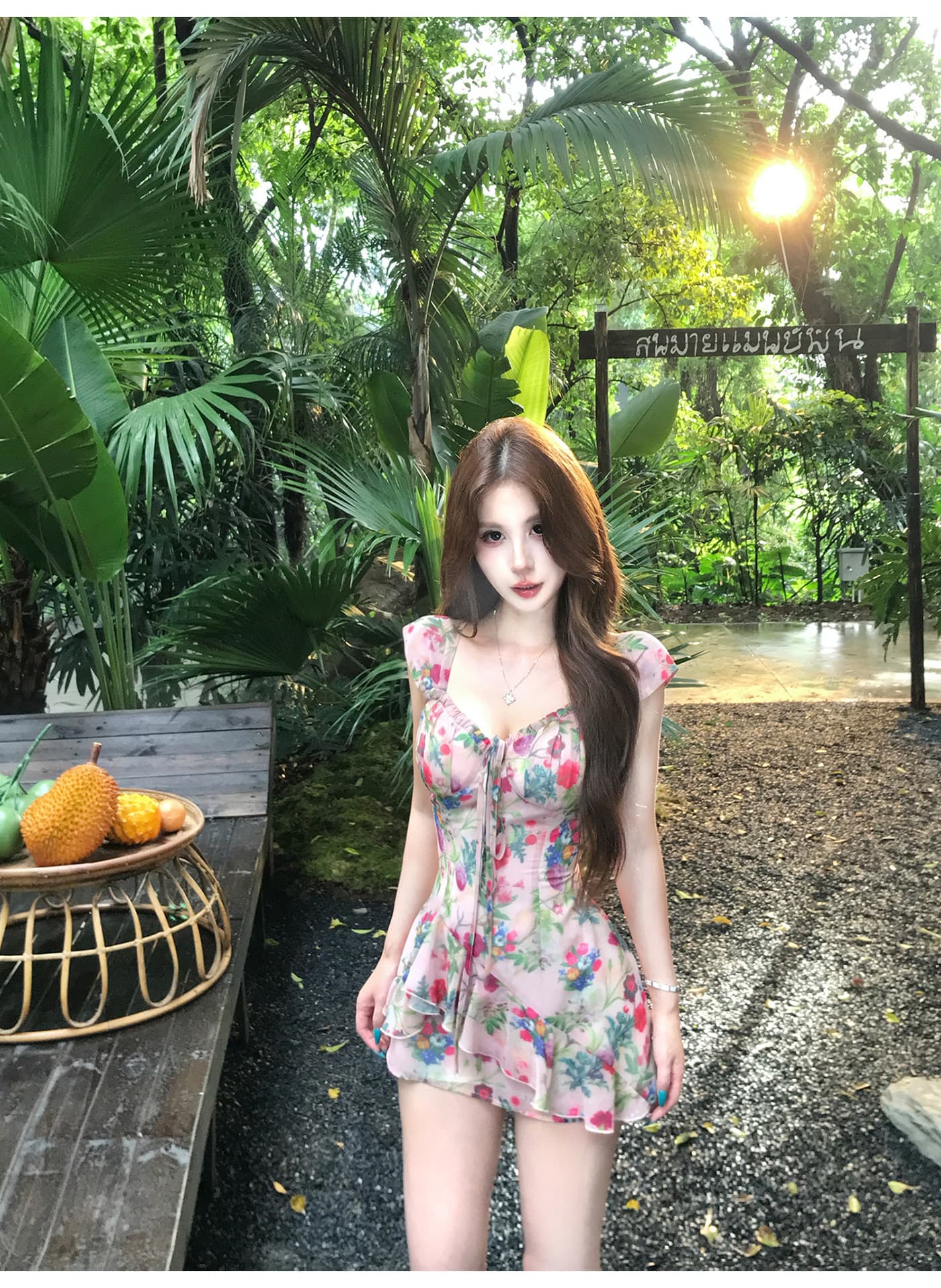 暮 비 꽃 추안 슬립 프린트 순수한 욕망 레트로 분위기 센스 슬림해 보이는 작은 대중 여름 드레스 이미지 3