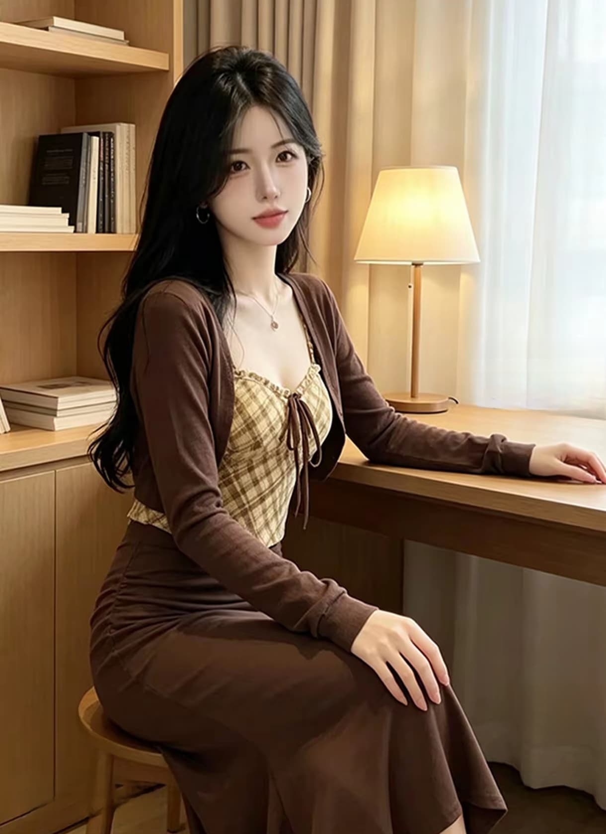 3종 세트 순수한 욕망 품격 자매 부서 비싼 센스 핫걸 세트 여성 가을 겨울 외부 가져 가라. 오픈 가디건 도트 무늬 뒤로 심낭 이미지 3