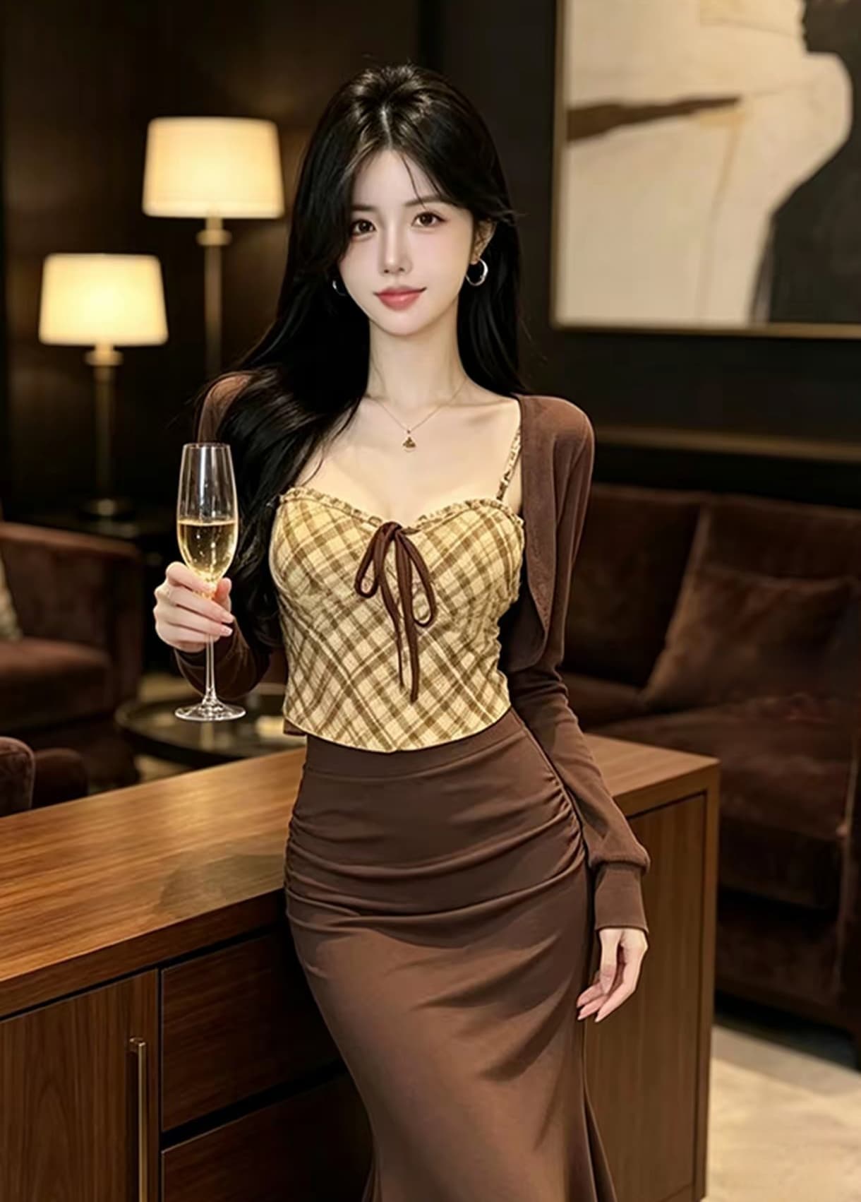 3종 세트 순수한 욕망 품격 자매 부서 비싼 센스 핫걸 세트 여성 가을 겨울 외부 가져 가라. 오픈 가디건 도트 무늬 뒤로 심낭 이미지 2