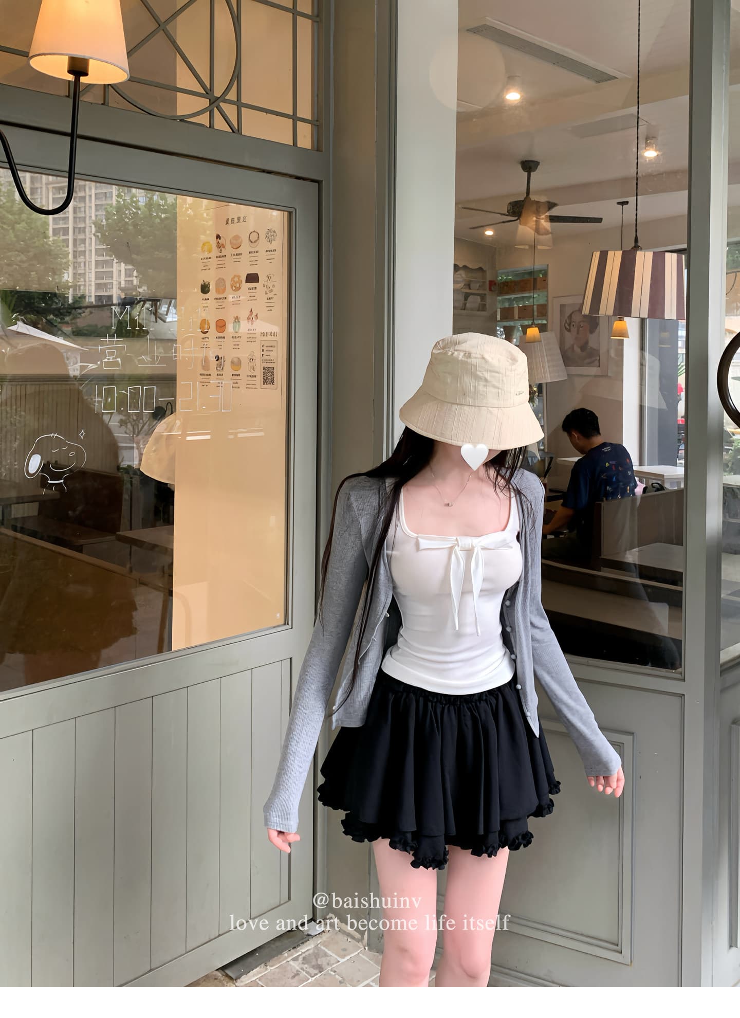 화이트 워터 여성 사랑 나비 매듭 u 칼라 나비 매듭 조끼 슬립 여성 이른 가을 한 부서 달콤함 몸매 가꾸기 세트 이미지 4