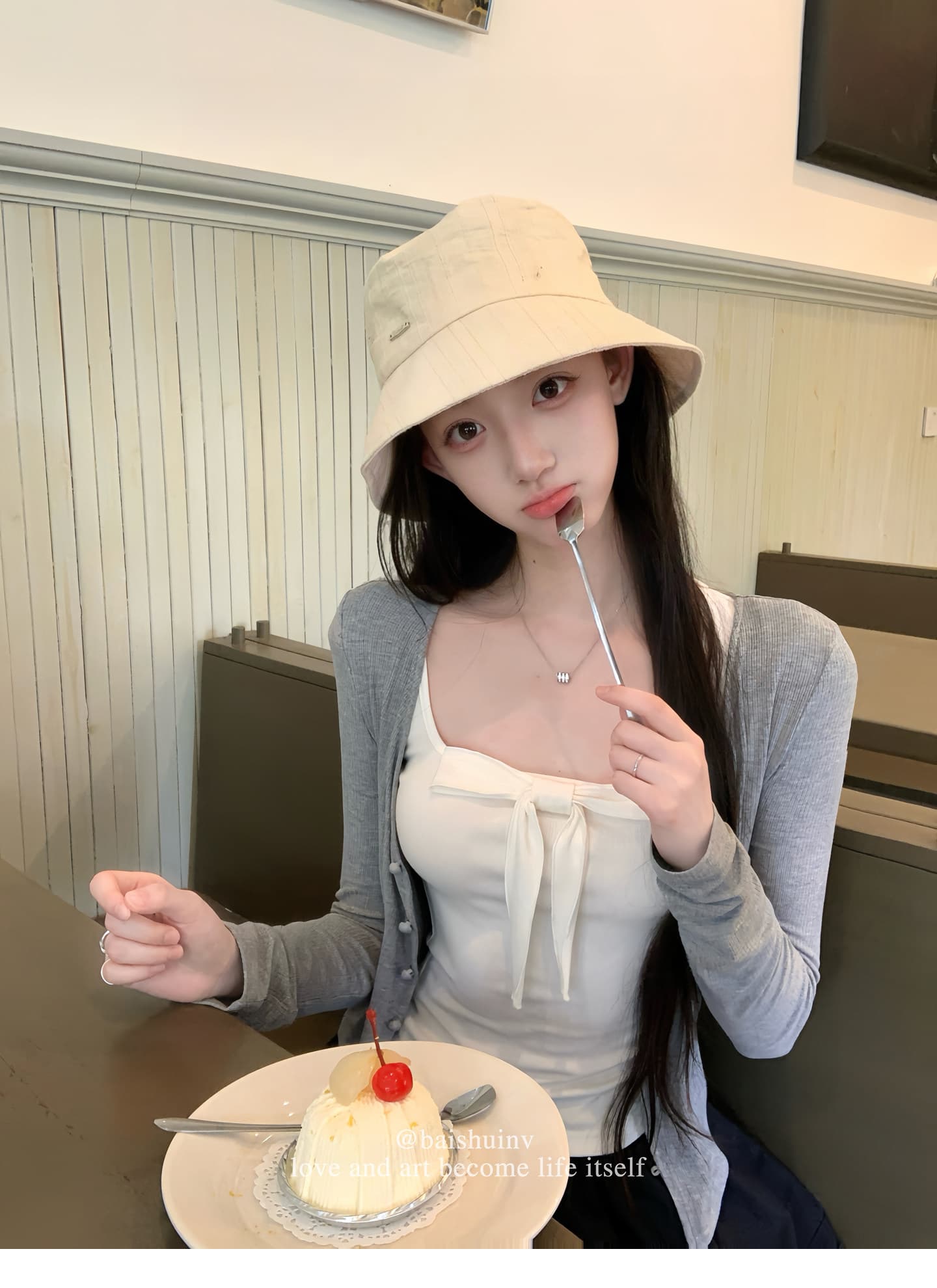 화이트 워터 여성 사랑 나비 매듭 u 칼라 나비 매듭 조끼 슬립 여성 이른 가을 한 부서 달콤함 몸매 가꾸기 세트