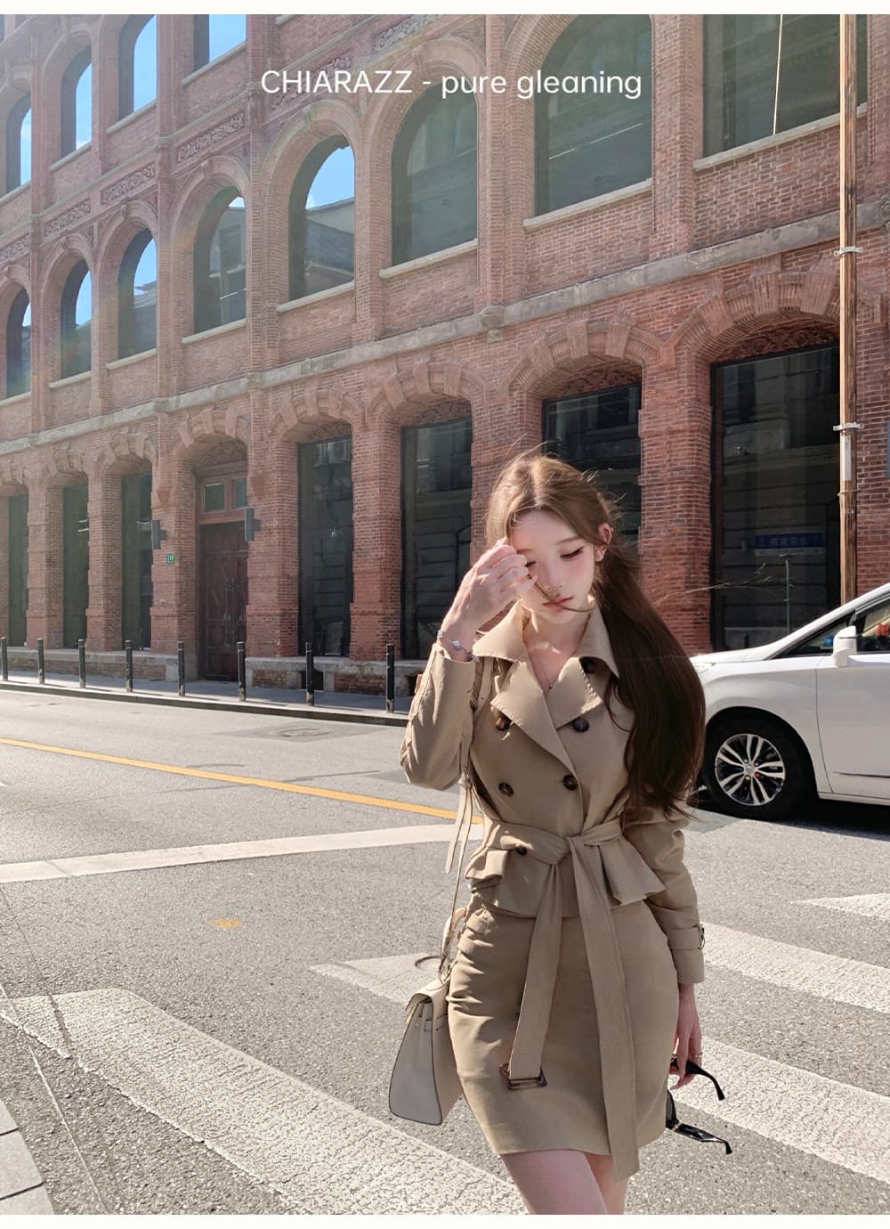 chiarazzwarm latte 탈착식 나비 매듭 쇼트 스타일 바람막이 반 스커트 세트 이미지 4