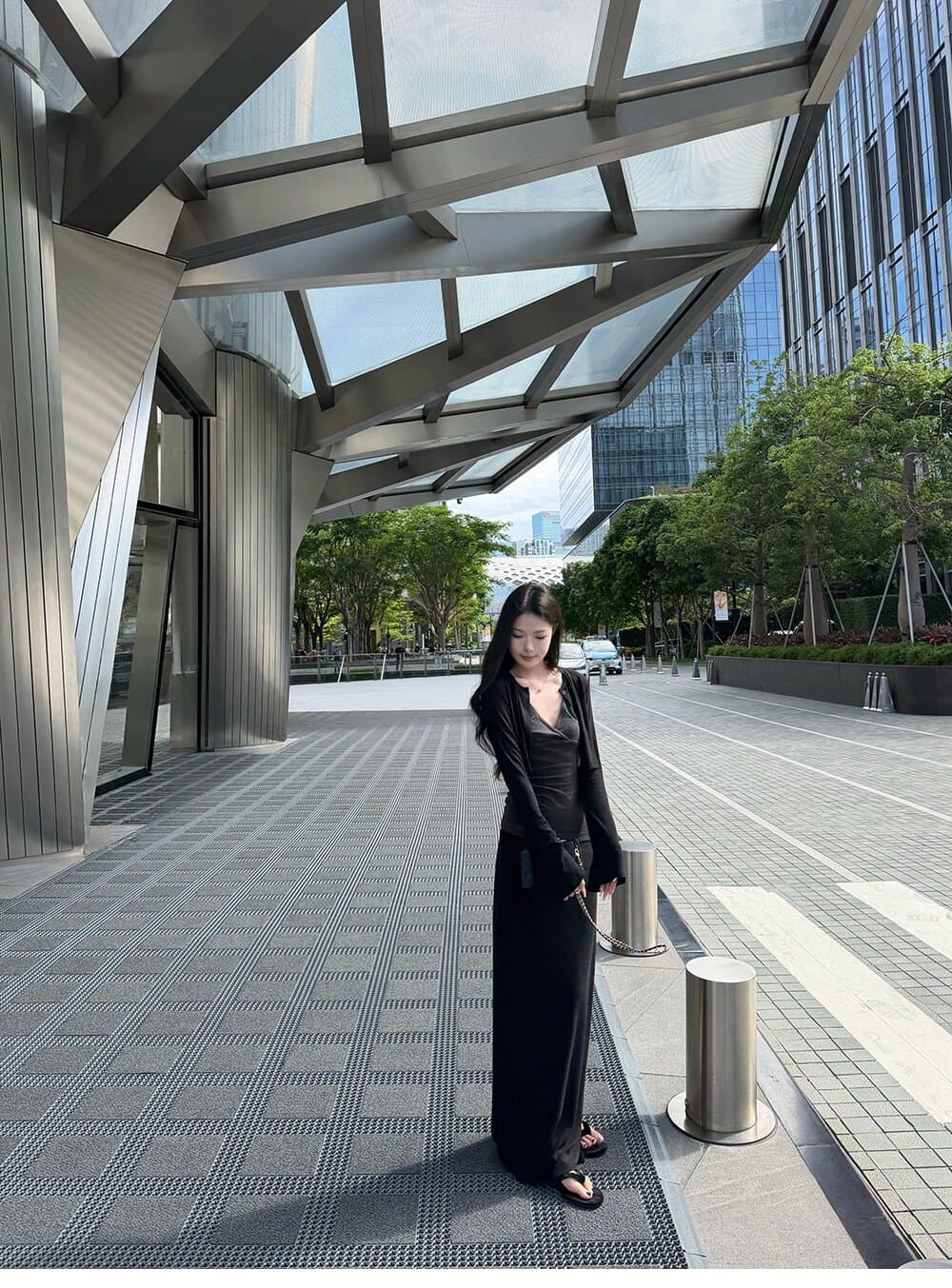 5werkwen cozy 비스듬한 수리 스택 세트 그룹 부드러운 좋은 비율 짧은 오픈 가디건 슬립 스트레이트 반 스커트 세 조각 이미지 3